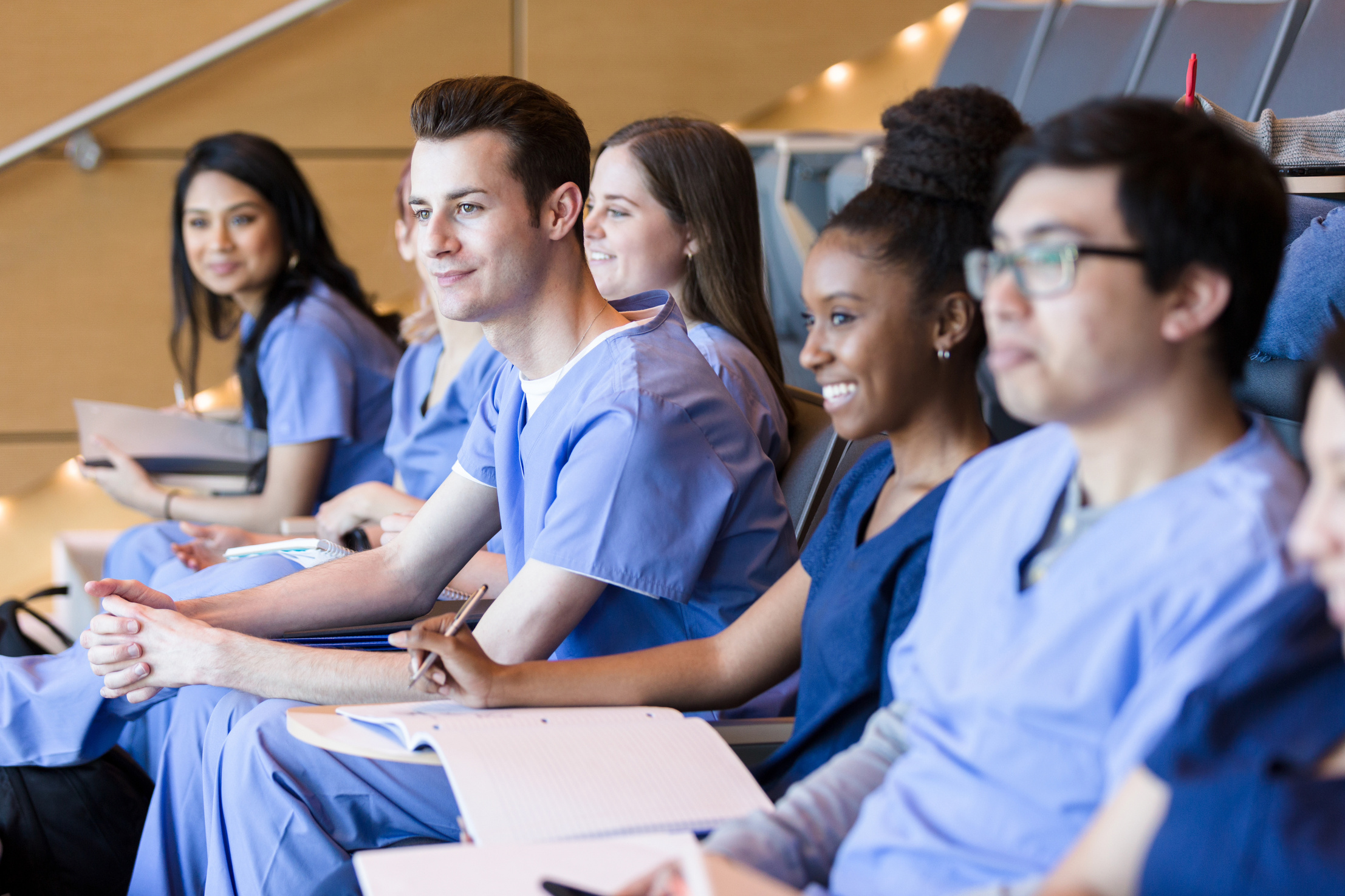 Focused medical students attend class